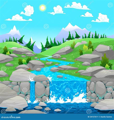 Mountain Landscape With River Stock Vector Illustration Of River
