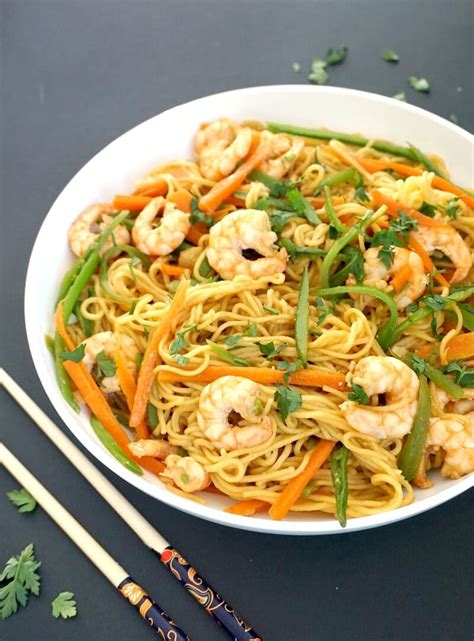 Half onion, cut into strips 1 carrot, cut into thin strips 4 cloves garlic, sliced thinly 4 scallions, cut into half inch pieces 3 tablespoons canola oil 2. Spicy Shrimp Stir-Fry with Noodles - My Gorgeous Recipes