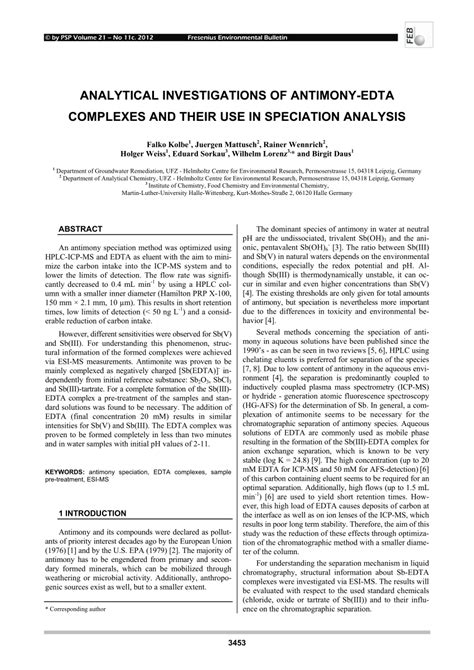 Pdf Analytical Investigations Of Antimony Edta Complexes And Their