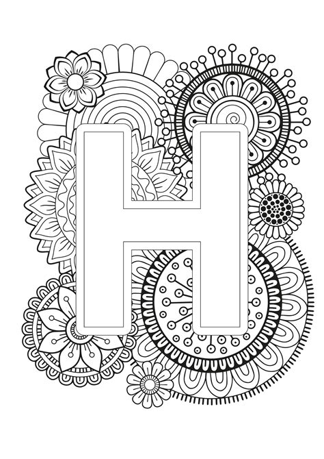 Floral Letter H Coloring Pages For Adults Hallerenee