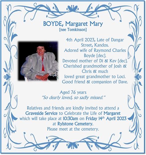 BOYDE, Margaret Mary — Macquarie Valley Funerals & Monuments