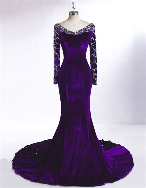 Prom Dresses Purple Prom Dresses Long Sleeve Prom Dress Mermaid Prom Dresses Purple Velvet