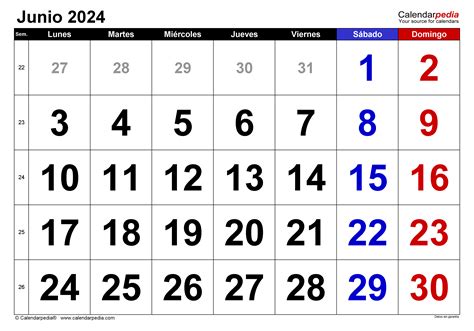 Calendario Junio En Word Excel Y Pdf Calendarpedia