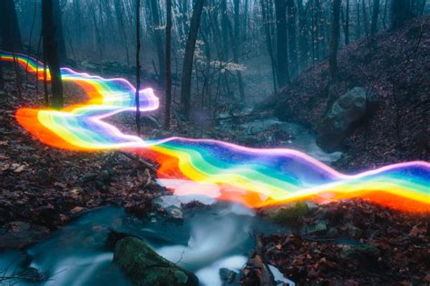Rainbow Road Light Painting Blazes A Trail Through Forests Cities