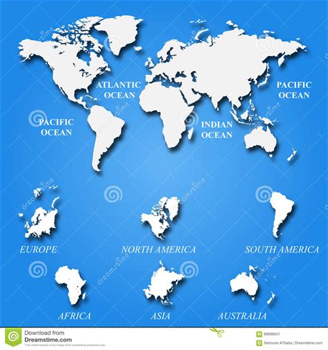 Blank White World Map On Blue Background Worldmap Vector Template For