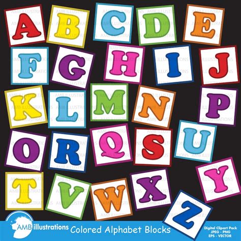 Block Letters In Bright Colors Clipart Vector Graphics Etsy