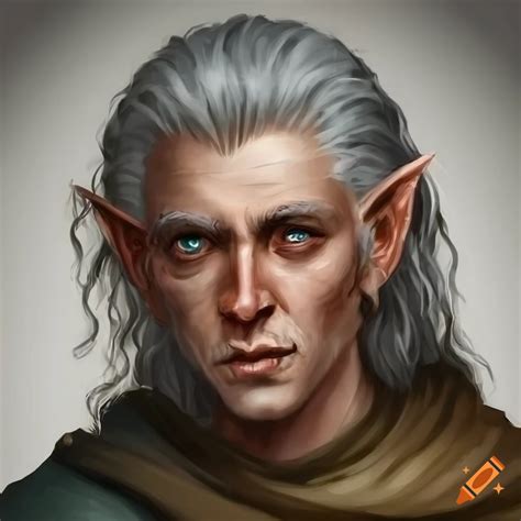 Detailed Painting Of A Middle Aged Half Elf Man With Grey Hair On Craiyon