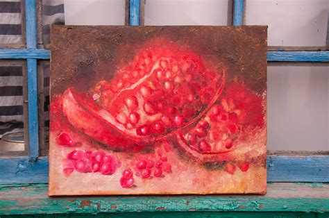 Pomegranate Painting Original Canvas Artwork Small Fruit Still Etsy