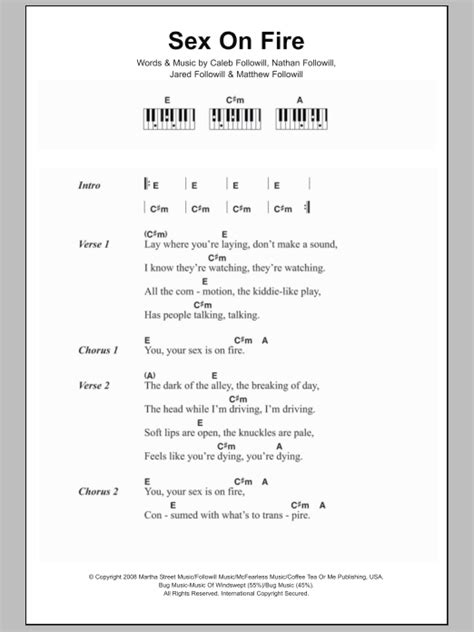 Sex On Fire Sheet Music Kings Of Leon Piano Chords Lyrics Free