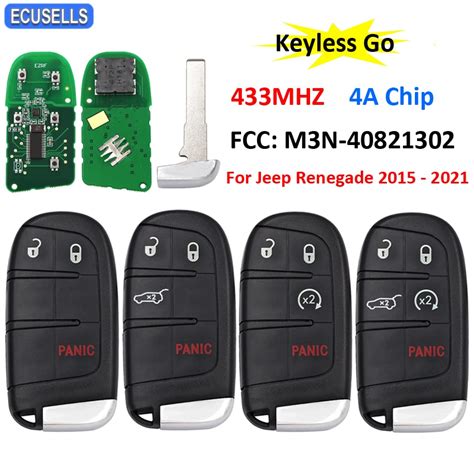 3 4 5 Button Keyless Go Smart Remote Car Key 433MHz 4A Chip For Jeep