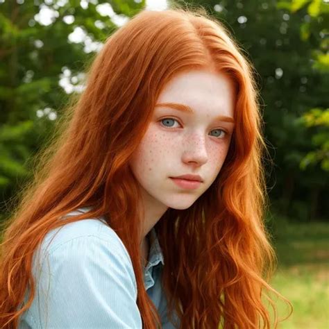 Portrait Of Ginger Pale Skin Freckled Young Skinny W