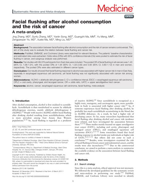 pdf facial flushing after alcohol consumption and the risk of cancer a meta analysis