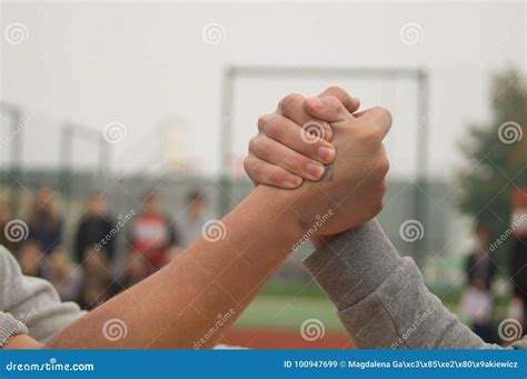 Fist Fight Aggressive Teenagers Stock Image Image Of Table Hands