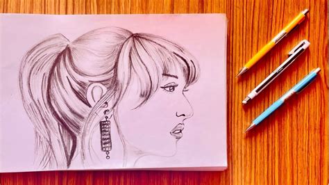 Timelapse Side View Cute Girl Face Drawing Pencil Sketch Youtube
