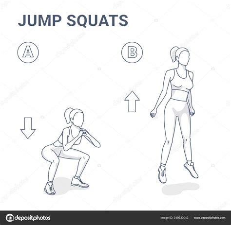 Jump Squats Workout Illustration Outline Concept Of Girl Squatting