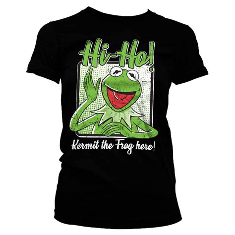 Womens The Muppets Kermit The Frog Here Black T Shirt Ladies Retro