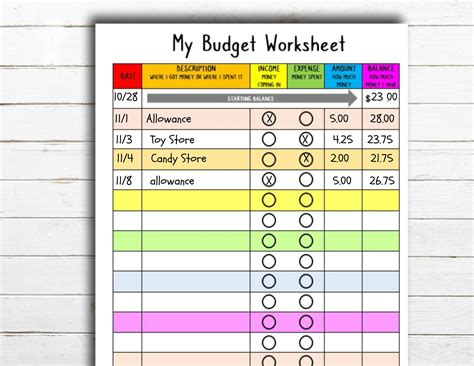 Kids Budgeting Worksheet Instant Download Etsy Printable Worksheets