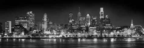 Philadelphia Philly Skyline At Night From East Black And White Bw