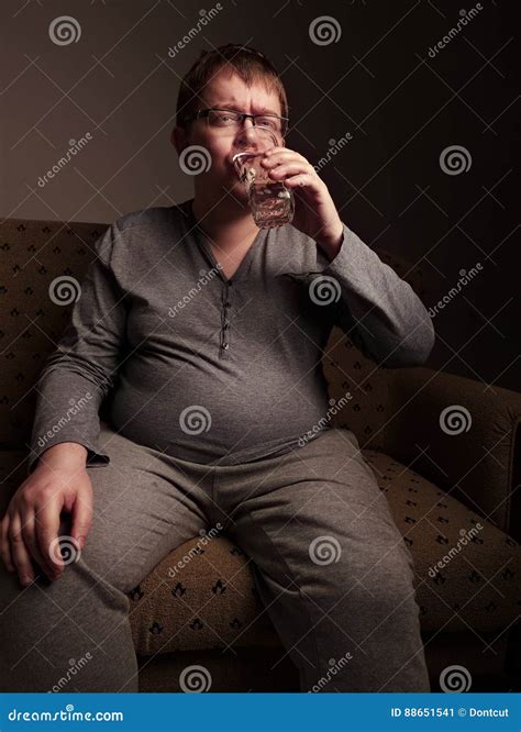 Overweight Man Drinking Water Stock Image Image Of Care