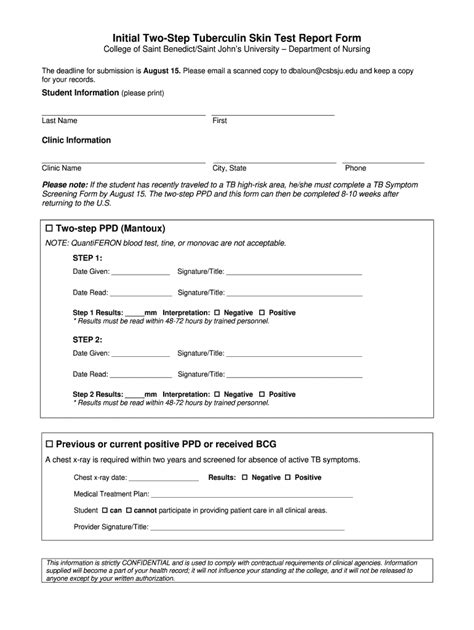 Free Printable Tb Test Form Tb Skin Test Form For Healthcare Workers
