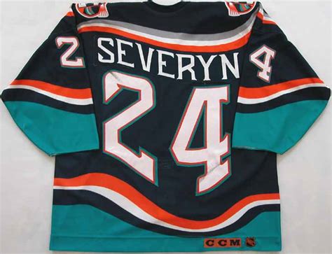 The fishsticks) out of mothballs, as modeled by team captain. 1995-96 Brent Severyn Islanders Game Worn Jersey ...