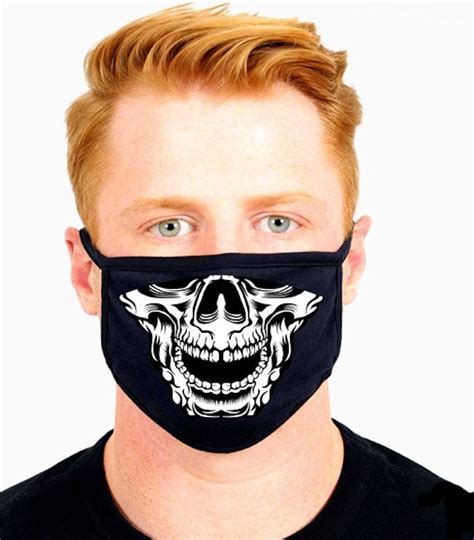 Skull Face Mask With Filter Pocket Funny Fashion Washable Reusable