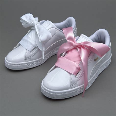 Girls Shoes - Puma Girls Basket Heart Patent - Puma White, Puma White 