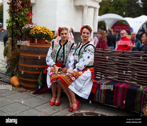 Chisinau Moldova October 5 2019 Two Young Women In Traditional