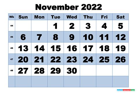 Free Printable November 2022 Calendar With Week Numbers