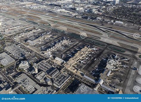 Aerial View Of Los Angeles International Airport Terminals And Runways