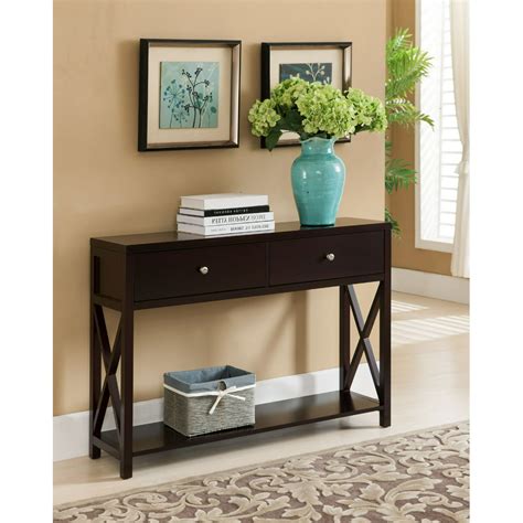 Ethan Contemporary Console Sofa Table With Storage Drawers And Shelf