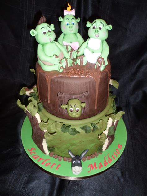 Handmade Fondant Shrek Babies Cake With Cookie Trees For Twin Girls