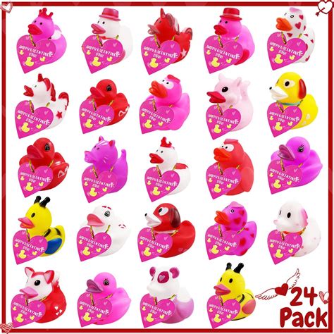 24pcs Valentines Rubber Ducks With Greeting Cards