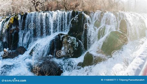 Nuorilang Waterfall Jiuzhaigou Nature Reserve Stock Image Image Of