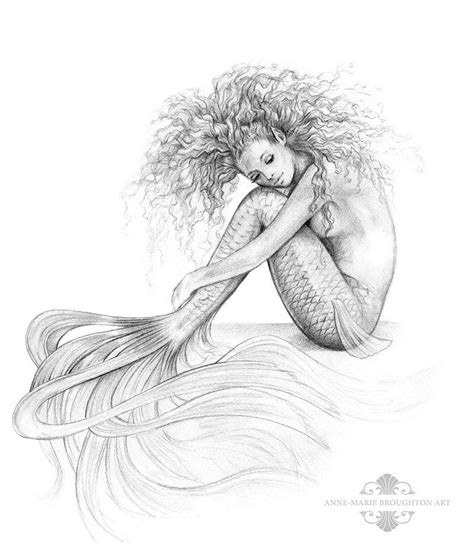 8x10 Inch Signed Tranquil Mermaid Art Print Graphite Pencil