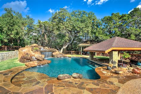 Outdoor Kitchen With Swim Up Bar Huge Real Rock Waterfall With Slide