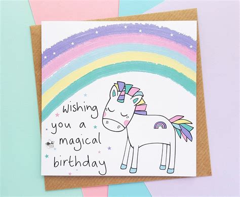 Rainbow Unicorn Birthday Card Magical Unicorn Card Cute Unicorn Cute