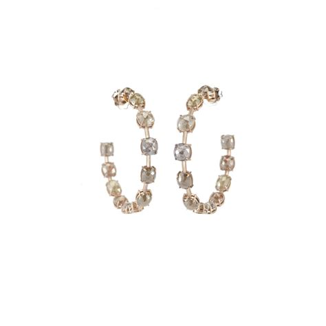 sylva and cie 18k white gold rough cut diamond hoop earrings