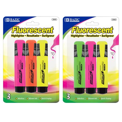 Bazic Highlighter Marker Pen Chisel Tip Liquid Marker Pack