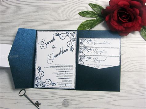 Navy Blue Pocketfold Wedding Invitation With Inserts Printable