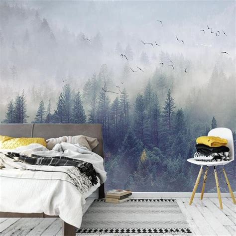 Custom Wallpaper Mural Nordic Forest Landscape Wallcovering Bvm Home