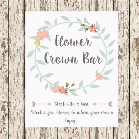 Diy Flower Crown Bar Printable 8 X 10 Bridal Shower Printable Bohemian