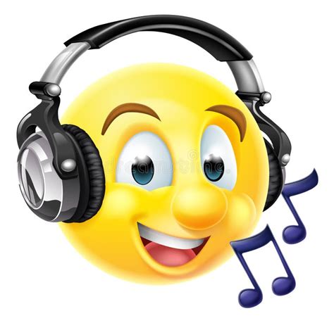 Musik Emoji Emoticon Tragende Kopfhörer Vektor Abbildung Illustration