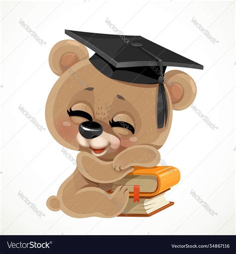 Cute Cartoon Baby Bear Wearing Graduate Hat Vector Image