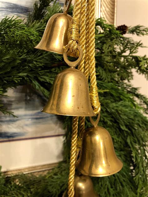 Brass Bells Set Of 5 Jingle Bells Sleigh Bells Gold Metal Wreath Hanging Ornament Vintage