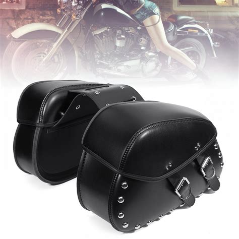 Pair Universal Motorcycle Pu Leather Side Saddle Bags Saddlebag Storage