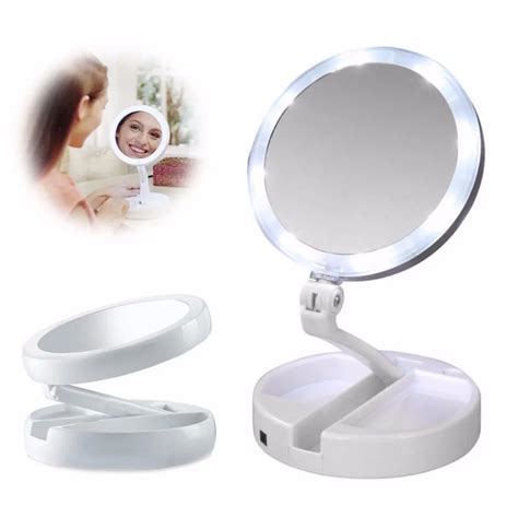 1 Pc Women Makeup Portable Folding Mirror Magnifying Led Lighted Makeup Vanity Double Side