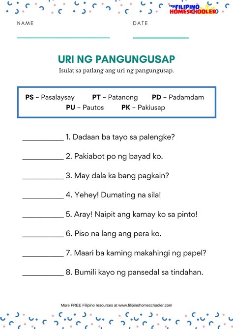 Uri Ng Pangungusap Worksheets The Filipino Homebabeer