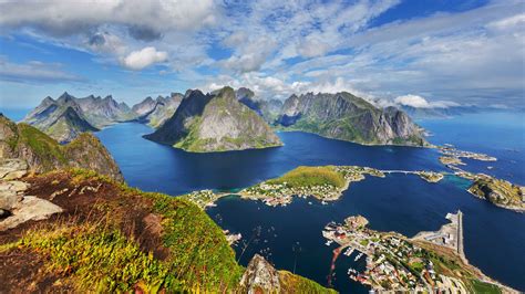 Landscape From Lofoten Islands Norway Beautiful Rocky Mountains Sea Bay