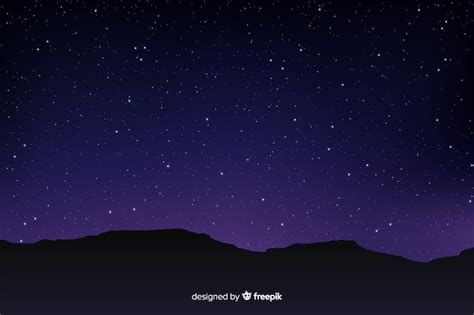 Gradient Starry Night Sky With Mountains Vector Free Download